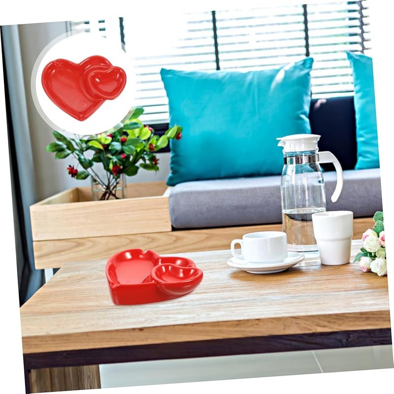 منفضة سجائر خزفية على شكل قلب، محمولة وسهلة التنظيف، بتصميم أحمر للحب للمنزل والمكتب والبار - Image 3